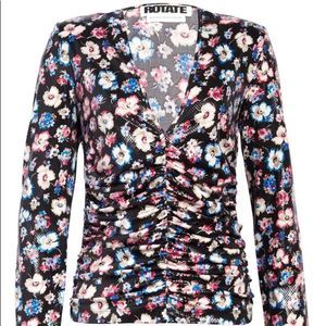 ROTATE Birger  Sierra floral ruched long sleeve top black multi nwot